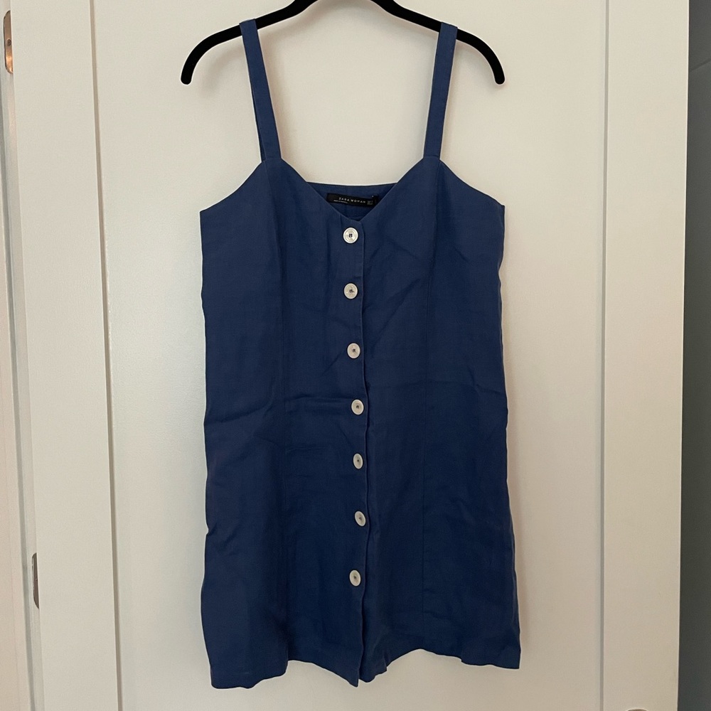 Zara NWT Linen Cotton Mini Button Down Dress